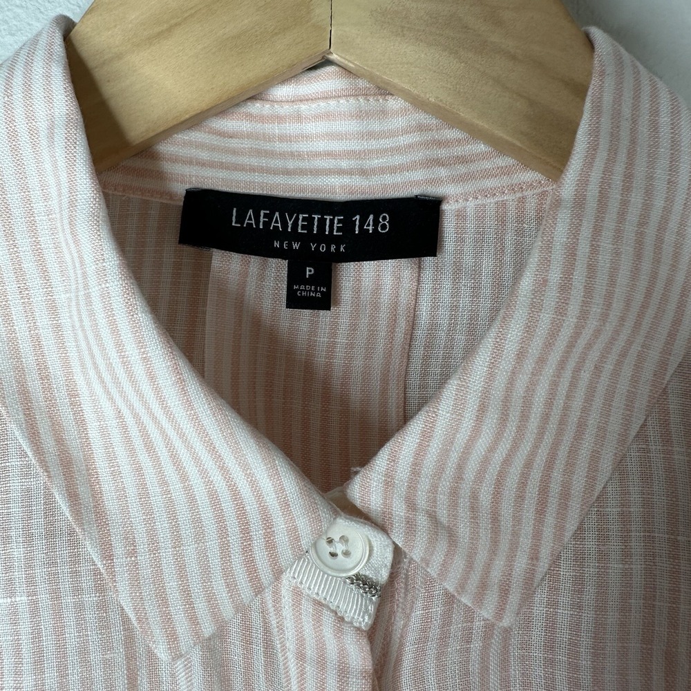 Lafayette 148 Womens Linen Blush Pin Stripe Long Sleeve Button Up Top Blouse 2P - Picture 10 of 10